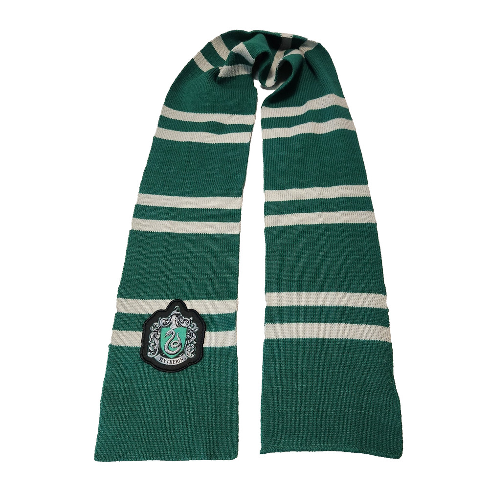 Harry Potter Slytherin Scarf Green Gray Striped Knit Patch Draco Malfoy Costume
